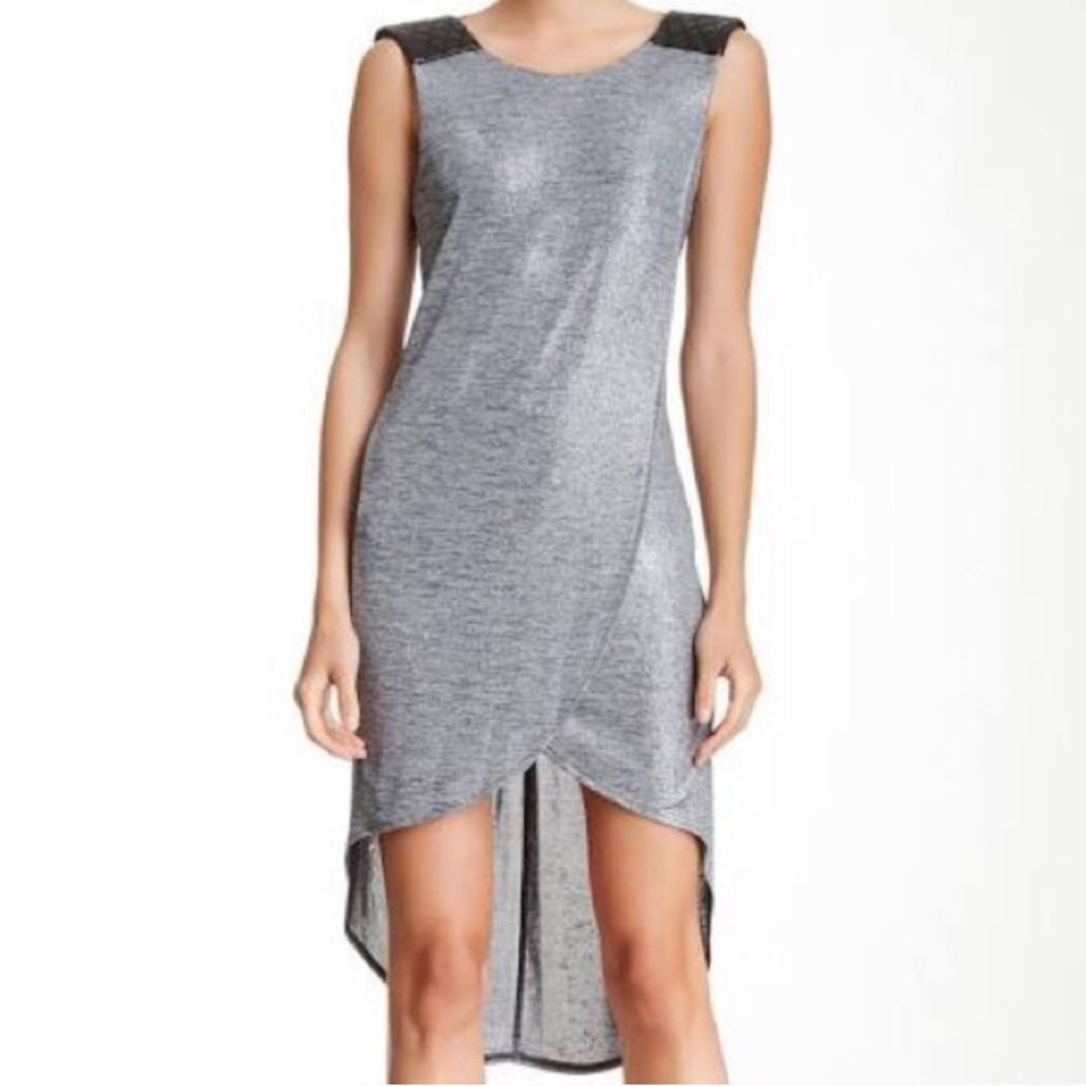 BCBGeneration Metallic Silver High-Low Dress